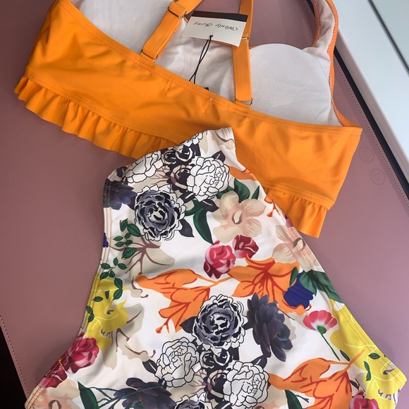Orange Floral High Waisted 2 Piece Swimsuit - NWT - Picture 5 of 5